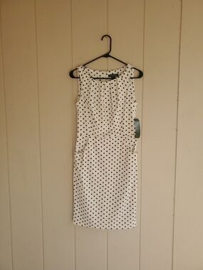 Lauren Ralph Lauren Polka Dot Dress Women's Sz 6 Sheath Knee Length White/ Black